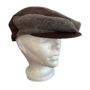 VTG Tweed Ivy Flat Cap Size Large Newsboy Cabbie Brown Grey Peaky Blinders